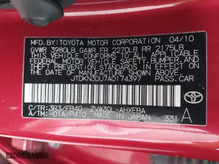 2010 Toyota Prius II with VIN JTDKN3DU7A0174397, listed as a IAAI auction lot 41950134 with 60,299 mi miles. Bid and sale history available at carsss.com. Image 9.