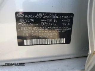 2016 Hyundai Sonata SE with VIN 5NPE24AFXGH387194, listed as a Copart auction lot 53805575 with 168,158 mi miles and Salvage Title. Bid and sale history available at carsss.com. Image 12.