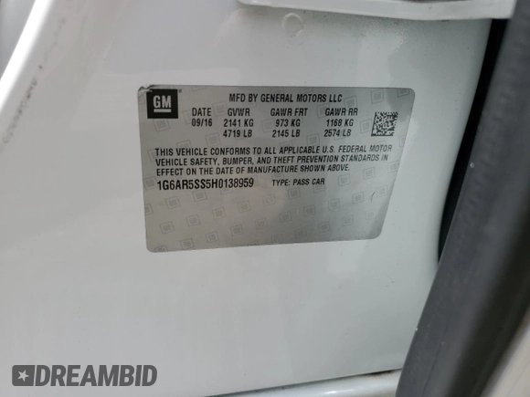 2017 Cadillac CTS Luxury RWD with VIN 1G6AR5SS5H0138959, listed as a Copart auction lot 55480065 with 117,526 mi miles and Clean Title. Bid and sale history available at DreamBid. Image 12.