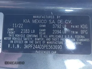 2023 Kia Forte LXS with VIN 3KPF24AD5PE563690, listed as a IAAI auction lot 41459841 with 55,478 mi miles. Bid and sale history available at carsss.com. Image 9.