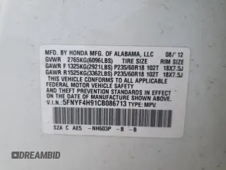 2012 Honda Pilot Touring with VIN 5FNYF4H91CB086713, listed as a Copart auction lot 52482775 with 127,415 mi miles and Salvage Title. Bid and sale history available at carsss.com. Image 13.