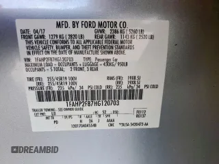 2017 Ford Taurus Limited with VIN 1FAHP2F87HG120703, listed as a Copart auction lot 62123765 with 148,756 mi miles and Salvage title. Bid and sale history available at DreamBid. Image 12.
