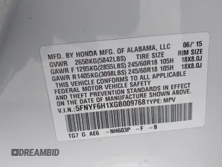 2016 Honda Pilot LX with VIN 5FNYF6H1XGB009768, listed as a IAAI auction lot 41666109 with 137,733 mi miles. Bid and sale history available at carsss.com. Image 9.