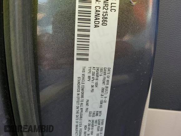 2022 Chrysler Pacifica Limited with VIN 2C4RC1GGXNR215860, listed as a Copart auction lot 52531315 with 12,831 mi miles and Salvage title. Bid and sale history available at DreamBid. Image 14.