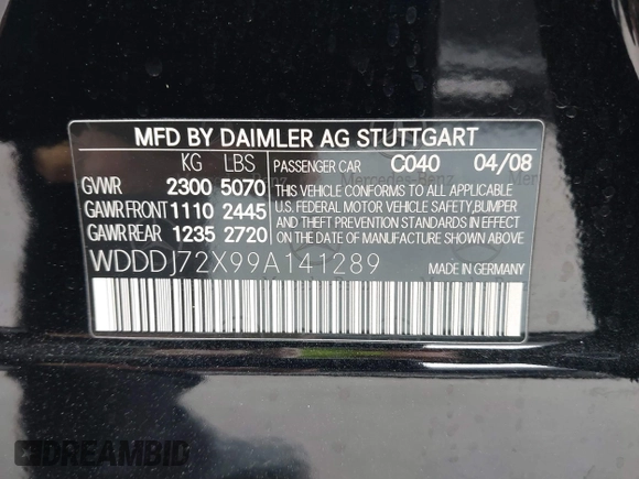 2009 Mercedes-Benz CLS-Class 5.5L with VIN WDDDJ72X99A141289, listed as a IAAI auction lot 41436528 with 126,649 mi miles. Bid and sale history available at carsss.com. Image 9.