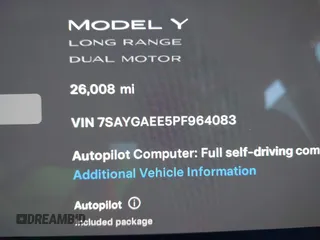 2023 Tesla Model Y Long Range with VIN 7SAYGAEE5PF964083, listed as a IAAI auction lot 41365919 with 26,008 mi miles and . Bid and sale history available at carsss.com. Image 9.