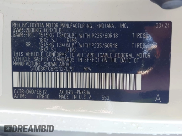 2024 Toyota Sienna XSE z VIN 5TDDSKFC6RS127029, wystawiony jako IAAI lot #41890462 z przebiegiem 36 947 mil mil oraz . Historia ofert i sprzedaży dostępna na DreamBid. Obrazek 9.