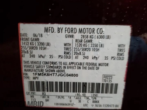 2018 Ford Explorer Platinum with VIN 1FM5K8HT7JGC04800, listed as a Copart auction lot 50972465 with 91,942 mi miles and Clean Title. Bid and sale history available at carsss.com. Image 14.