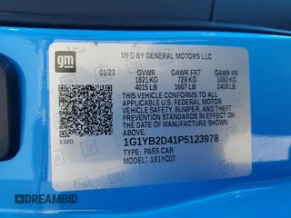 2023 Chevrolet Corvette 2LT with VIN 1G1YB2D41P5123978, listed as a Copart auction lot 53320615 with 10,781 mi miles and Salvage title. Bid and sale history available at DreamBid. Image 12.