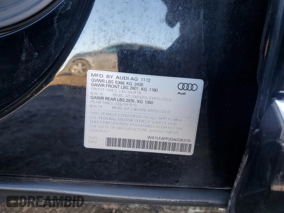 2013 Audi Q5 Premium Plus with VIN WA1LFAFP2DA038376, listed as a Copart auction lot 46011405 with 130,208 mi miles and Salvage Title. Bid and sale history available at carsss.com. Image 13.