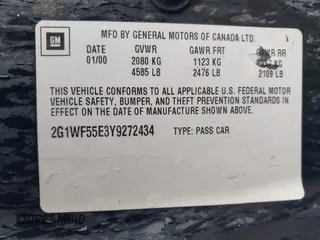 2000 Chevrolet Impala с VIN 2G1WF55E3Y9272434, выставлен на аукционе IAAI как лот 42285330 с пробегом 123 397 миль миль и . История ставок и продаж доступна на DreamBid. Изображение 9.