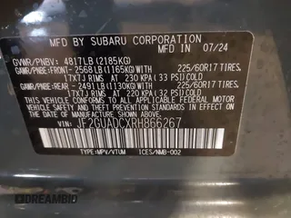2024 Subaru Crosstrek Premium с VIN JF2GUADCXRH866267, выставлен на аукционе IAAI как лот 41899653 с пробегом 3 212 миль миль и . История ставок и продаж доступна на DreamBid. Изображение 9.