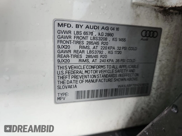 2017 Audi Q7 Premium Plus z VIN WA1LABF70HD016126, wystawiony jako Copart lot #62913985 z przebiegiem 107 198 mil mil oraz Nie do naprawy • Non repairable. Historia ofert i sprzedaży dostępna na DreamBid. Obrazek 14.