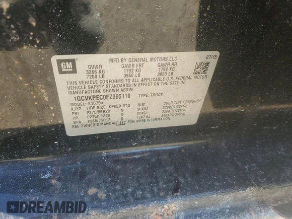 2015 Chevrolet Silverado 1500 LS with VIN 1GCVKPEC0FZ385110, listed as a Copart auction lot 46458175 with 104,031 mi miles and Salvage Title. Bid and sale history available at DreamBid. Image 14.