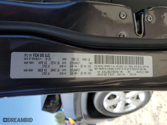 2019 Jeep Compass Latitude with VIN 3C4NJCBB1KT855704, listed as a Copart auction lot 52249505 with 60,807 mi miles and Salvage Title. Bid and sale history available at carsss.com. Image 13.
