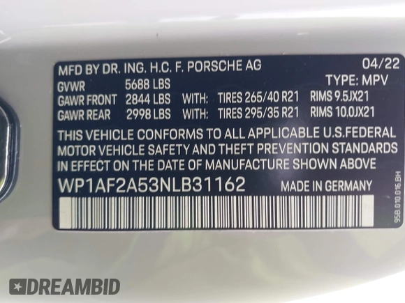 2022 Porsche Macan Turbo z VIN WP1AF2A53NLB31162, wystawiony jako IAAI lot #41902026 z przebiegiem 24 714 mil mil oraz . Historia ofert i sprzedaży dostępna na DreamBid. Obrazek 9.