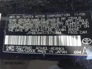 2007 Toyota Camry CE with VIN JTNBE46K573075484, listed as a IAAI auction lot 42080903 with 187,072 mi miles and . Bid and sale history available at carsss.com. Image 9.