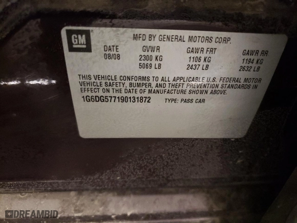 2009 Cadillac CTS AWD w/1SA with VIN 1G6DG577190131872, listed as a Copart auction lot 44121425 with 164,582 mi miles and Clean Title. Bid and sale history available at carsss.com. Image 12.