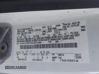 2013 Ford Escape SE with VIN 1FMCU0GX1DUB71466, listed as a IAAI auction lot 42329136 with 103,763 mi miles and . Bid and sale history available at DreamBid. Image 9.