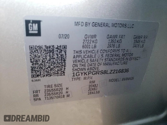 2020 Cadillac XT6 AWD Sport z VIN 1GYKPGRS8LZ216836, wystawiony jako Copart lot #82161014 z przebiegiem 90 883 mil mil oraz Szkody całkowita. Historia ofert i sprzedaży dostępna na DreamBid. Obrazek 14.