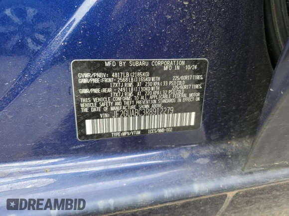 2024 Subaru Crosstrek z VIN JF2GUABC3R8912279, wystawiony jako Copart lot #53909605 z przebiegiem 9 203 mil mil oraz Szkoda całkowita • Salvage title. Historia ofert i sprzedaży dostępna na DreamBid. Obrazek 14.