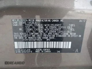 2012 Toyota RAV4 Limited with VIN 2T3YF4DV3CW118574, listed as a IAAI auction lot 41164279 with 166,479 mi miles. Bid and sale history available at carsss.com. Image 9.