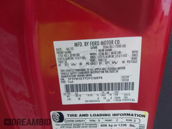 2012 Ford F-150 XL с VIN 1FTFW1ET7CFC32579, выставлен на аукционе IAAI как лот 41587440 с пробегом 234 529 миль миль и . История ставок и продаж доступна на DreamBid. Изображение 9.