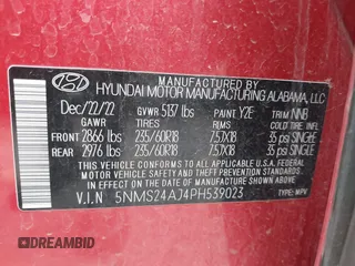 2023 Hyundai Santa Fe SEL with VIN 5NMS24AJ4PH539023, listed as a IAAI auction lot 42170777 with 73,876 mi miles and . Bid and sale history available at DreamBid. Image 9.