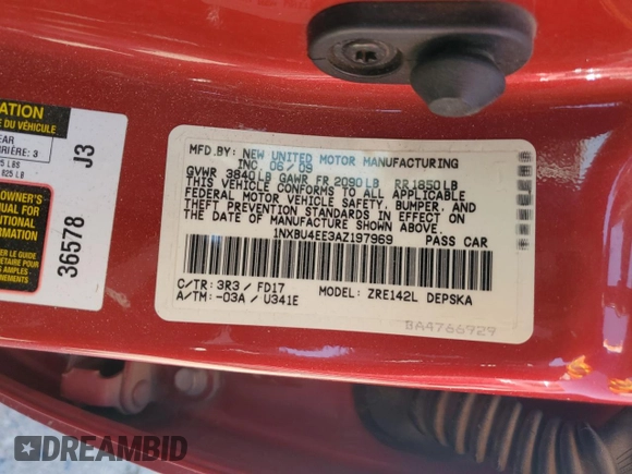 2010 Toyota Corolla z VIN 1NXBU4EE3AZ197969, wystawiony jako Copart lot #60699805 z przebiegiem 197 072 mil mil oraz Szkoda całkowita • Salvage title. Historia ofert i sprzedaży dostępna na DreamBid. Obrazek 13.