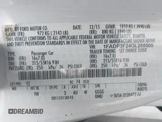 2016 Ford Focus SE с VIN 1FADP3F24GL255000, выставлен на аукционе IAAI как лот 42479193 с пробегом 159 274 миль миль и . История ставок и продаж доступна на DreamBid. Изображение 9.