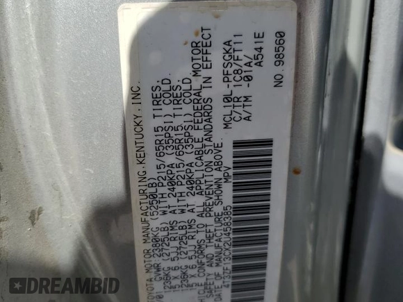 2002 Toyota Sienna LE with VIN 4T3ZF13CX2U458385, listed as a Copart auction lot 69523254 with 187,836 mi miles and Salvage Title. Bid and sale history available at carsss.com. Image 15.