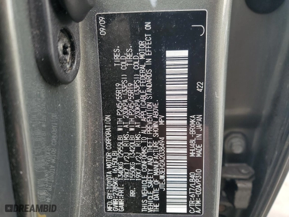 2010 Toyota Highlander Hybrid Limited w/3rd Row with VIN JTEJW3EH2A2038494, listed as a Copart auction lot 46240765 with 270,859 mi miles and Salvage Title. Bid and sale history available at carsss.com. Image 15.