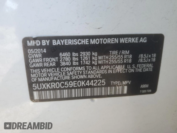 2014 BMW X5 xDrive35i with VIN 5UXKR0C59E0K44225, listed as a Copart auction lot 82117834 with 117,899 mi miles and Salvage Title. Bid and sale history available at carsss.com. Image 15.