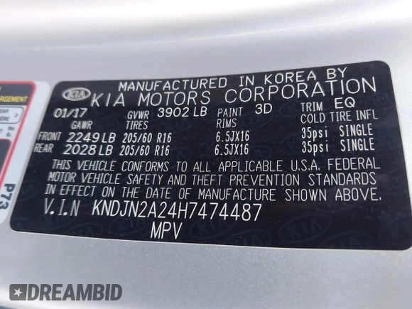 2017 Kia Soul with VIN KNDJN2A24H7474487, listed as a IAAI auction lot 41888815 with 119,105 mi miles. Bid and sale history available at carsss.com. Image 9.