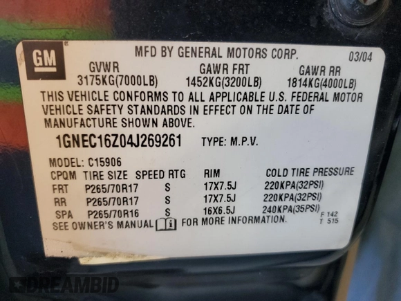 2004 Chevrolet Suburban LS with VIN 1GNEC16Z04J269261, listed as a Copart auction lot 46667485 with 180,923 mi miles and Salvage Title. Bid and sale history available at carsss.com. Image 15.
