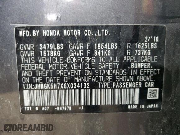 2016 Honda Fit EX с VIN JHMGK5H7XGX034132, выставлен на аукционе Copart как лот 50708265 с пробегом 103 939 миль миль и На запчасти • Non repairable. История ставок и продаж доступна на DreamBid. Изображение 16.