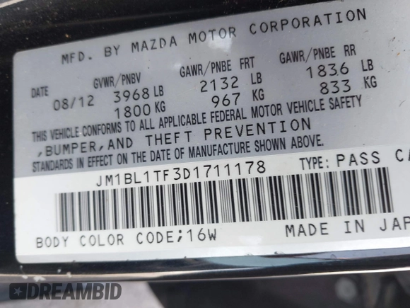 2013 Mazda 3 i SV with VIN JM1BL1TF3D1711178, listed as a IAAI auction lot 42251553 with 136,600 mi miles and . Bid and sale history available at DreamBid. Image 9.