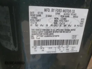 2005 Ford F-150 XL с VIN 1FTRF12285NC01875, выставлен на аукционе Copart как лот 86248024 с пробегом Не указан миль и Чистый • Clean title. История ставок и продаж доступна на DreamBid. Изображение 14.