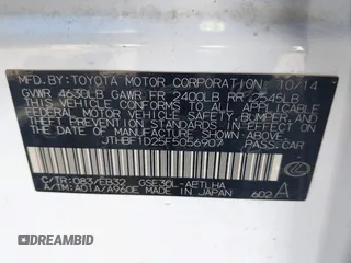 2015 Lexus IS 250 with VIN JTHBF1D25F5056907, listed as a IAAI auction lot 41348874 with 246,372 mi miles and . Bid and sale history available at carsss.com. Image 9.