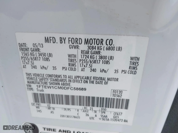 2013 Ford F-150 XL with VIN 1FTEW1CM0DFC58689, listed as a IAAI auction lot 41413919 with 150,555 mi miles. Bid and sale history available at carsss.com. Image 9.