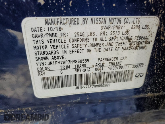 2017 Infiniti Q50 Red Sport 400 with VIN JN1FV7AP7HM850585, listed as a Copart auction lot 57649675 with 83,936 mi miles and Salvage title. Bid and sale history available at DreamBid. Image 12.