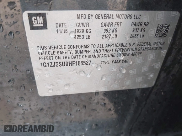 2017 Chevrolet Malibu Hybrid with VIN 1G1ZJ5SU9HF186527, listed as a IAAI auction lot 41528389 with 68,496 mi miles and . Bid and sale history available at DreamBid. Image 9.