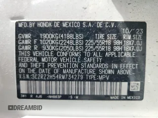 2024 Honda HR-V Sport with VIN 3CZRZ2H54RM734279, listed as a Copart auction lot 57991175 with 18,705 mi miles and Salvage title. Bid and sale history available at DreamBid. Image 13.