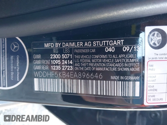 2014 Mercedes-Benz E 350 Sport with VIN WDDHF5KB4EA896646, listed as a IAAI auction lot 40691189 with Not Provided miles and . Bid and sale history available at DreamBid. Image 9.