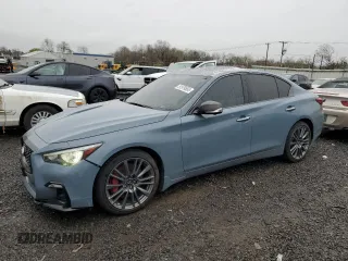 2021 Infiniti Q50 Red Sport 400 with VIN JN1FV7DR0MM880647, listed as a Copart auction lot 51979555 with 36,121 mi miles and Salvage title. Bid and sale history available at DreamBid. Image 1.