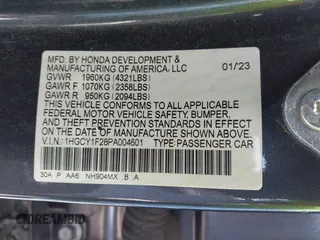 2023 Honda Accord Sedan LX with VIN 1HGCY1F28PA004601, listed as a IAAI auction lot 42031327 with 48,996 mi miles. Bid and sale history available at carsss.com. Image 9.