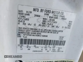 2009 Ford F-150 XL with VIN 1FTPW14VX9KC12608, listed as a IAAI auction lot 41994846 with 279,269 mi miles. Bid and sale history available at carsss.com. Image 9.