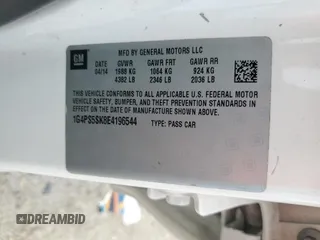 2014 Buick Verano Leather Group with VIN 1G4PS5SK8E4196544, listed as a Copart auction lot 70755734 with 0 mi miles and Salvage Title. Bid and sale history available at carsss.com. Image 13.