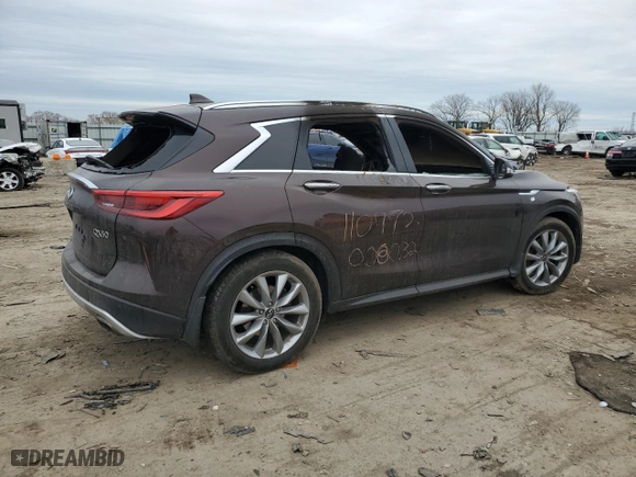 2020 Infiniti QX50 ESSENTIAL with VIN 3PCAJ5M38LF110772, listed as a Copart auction lot 44136245 with 0 mi miles and Salvage Title. Bid and sale history available at carsss.com. Image 3.
