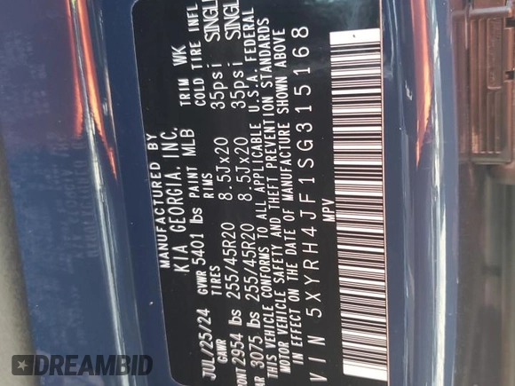 2025 Kia Sorento EX z VIN 5XYRH4JF1SG315168, wystawiony jako Copart lot #59580735 z przebiegiem Nie podano mil oraz Szkoda całkowita • Salvage title. Historia ofert i sprzedaży dostępna na DreamBid. Obrazek 13.